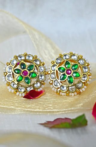 Floret Jadau Kundan Studs (Green)