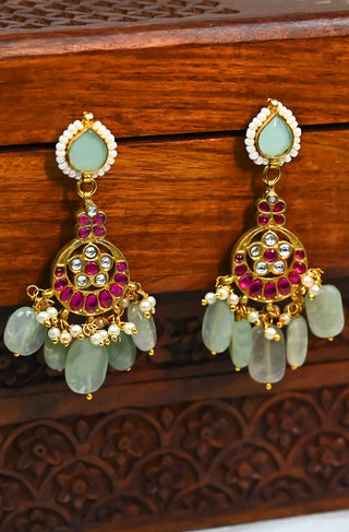 Sage Green & Pink Jadau Earrings