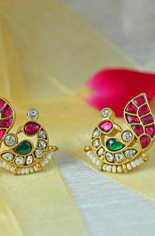 Peacock Jadau Studs (Pink)