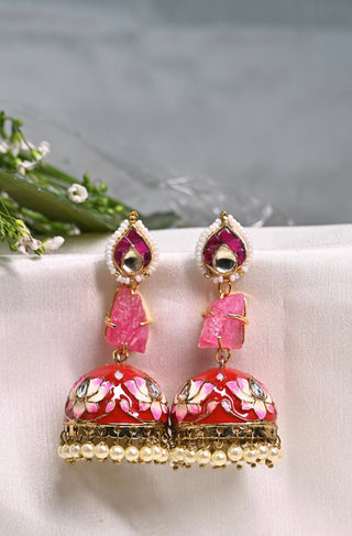 Rose Blush Meenakari Jhumka