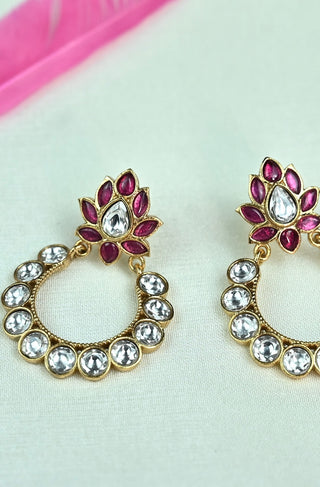 Pink Lotus Kundan Earrings