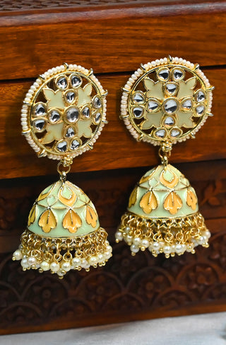 Mint Meenakari Kundan Jhumka