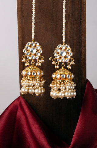 Amayra Gold Plated Kundan Jhumka with Ear Chain