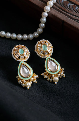 Polki Pearl Drop Earrings (Mint)